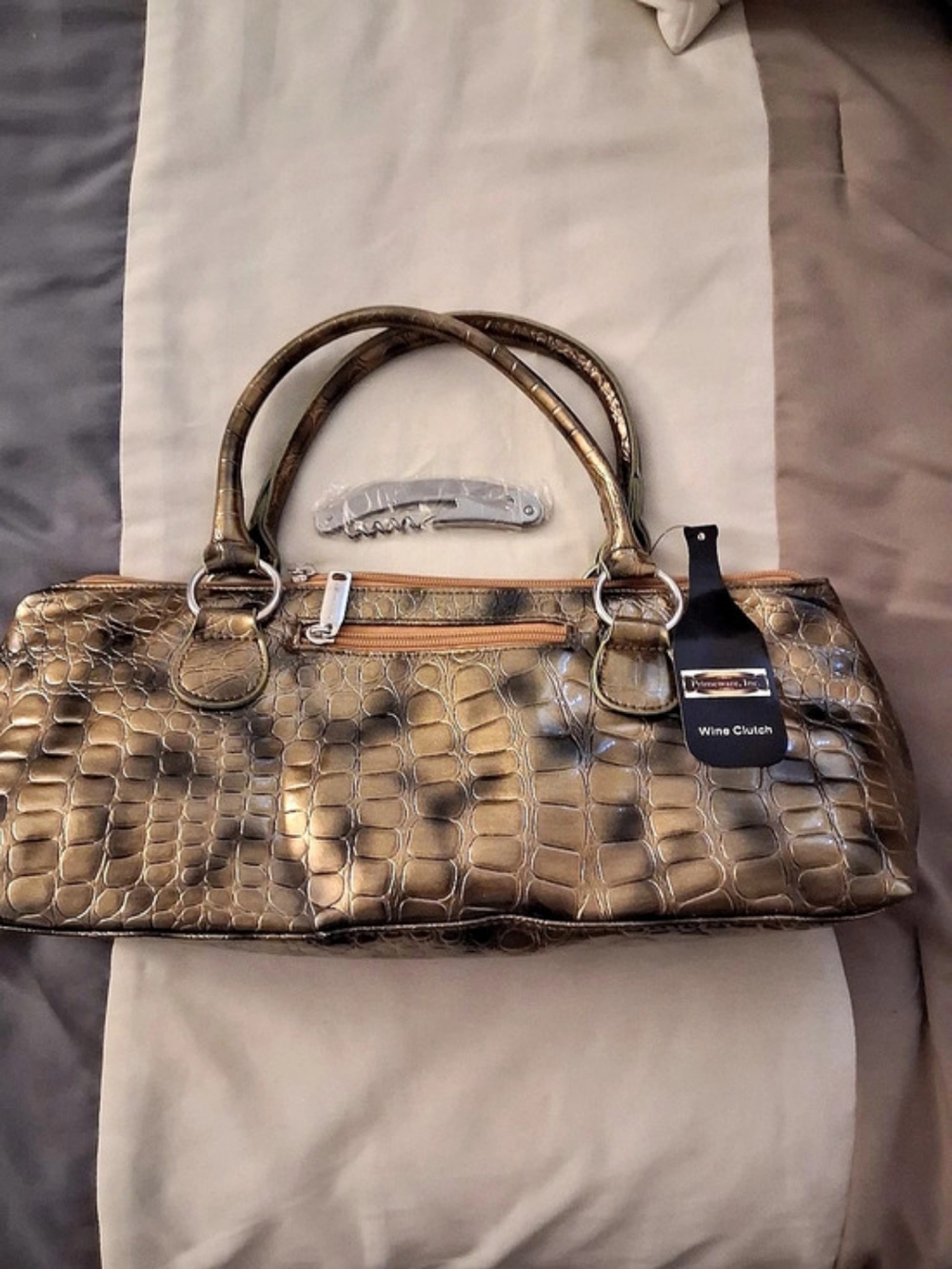 Primeware Crocodile Embossed Insulated Wine Clutch Satchel
